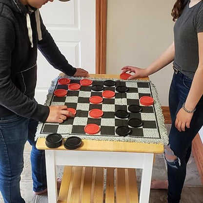 Home Jumbos Checkers Giant Checkers Set Game Rug Board Game with Reversible Game Mat for Indoor Outdoor Family