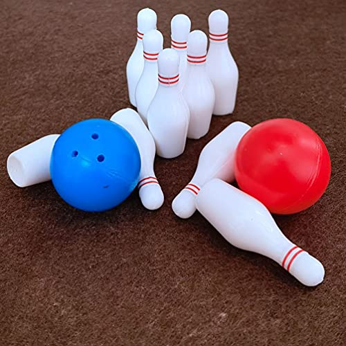 STOBOK Miniature Bowling Set for Dollhouse Accessories with 2 Red Balls 2 Blue Balls and 20 Pins Mini Desktop Bowling Model Toy for Kids and Home Decoration