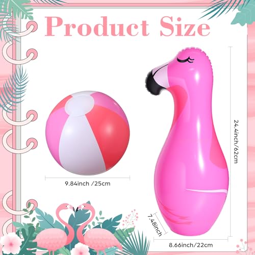 7 Pcs Giant Inflatable Flamingo Bowling Set for Activities Game Flamingo Themed Summer Carnival Birthday Family