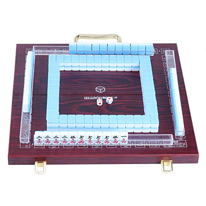 Miniature Chinese Mahjong Game Set with Foldable Table 144 Mini-Tiles, Case, and Accessories, Travel Set (Blue, 22MM) - color: Blue
