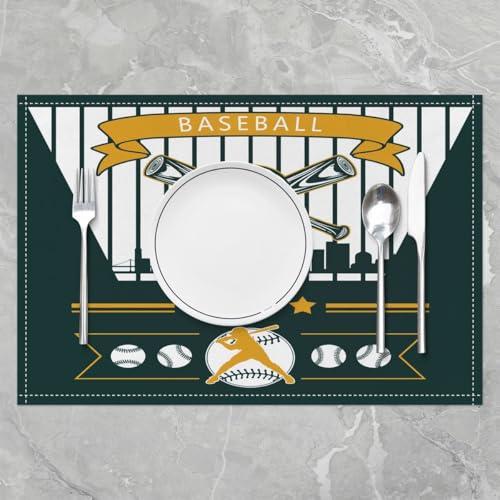 Erosebridal Baseball Table Mats Oakland Place Mats Set of 4,Baseball City Place Mat,Seasonal Color Sport Game Placemats, Wipeable Oil Proof - color: Green Yellow, Oakland