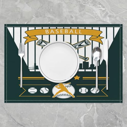 Erosebridal Baseball Table Mats Oakland Place Mats Set of 4,Baseball City Place Mat,Seasonal Color Sport Game Placemats, Wipeable Oil Proof - color: Green Yellow, Oakland