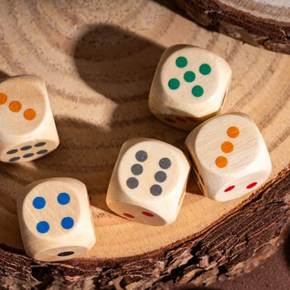 10pcs 16mm D6 Dice Set, Standard 6 Sided Dice Set Wooden Game Dices with Leather Bag for D&D, RPG,Table Board Game or Teaching Math - color: D6-color P
