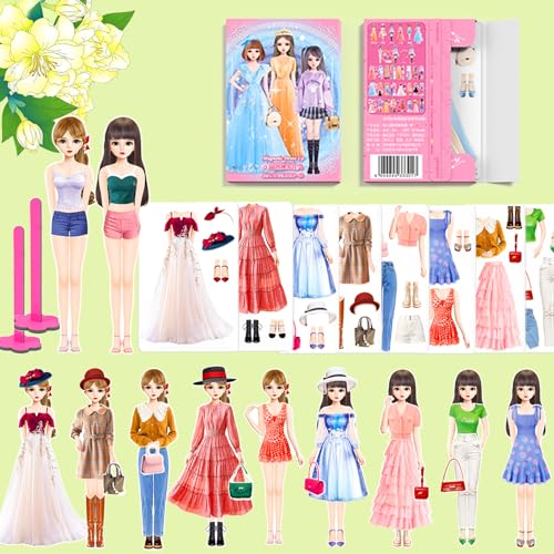 Magnetic Dress Up Dolls, Magnetic Doll Dress Up Kits Magnetic Paper Dolls Pretend Play Set for Girls Ages 4 Years and Up Kids Travel Activities Road Trip Car Ride Interactive Learning Imagine Gift - style: L Set