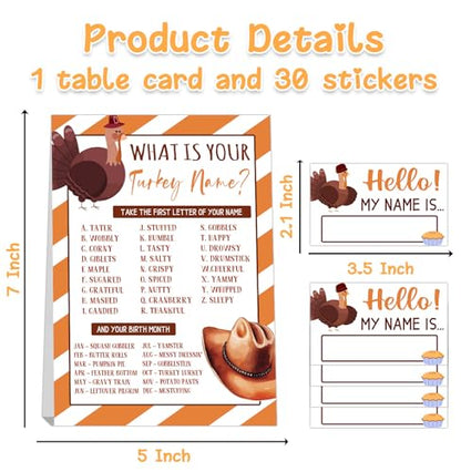 Thanksgiving Party Decorations, Thanksgiving Games for Adult Turkey Hunt Game, What's Your Turkey Name,1 Game Sign and 30 Name Stickers, Activity Games for Adult Parties, Holiday Activity - style: Thanksgiving 001