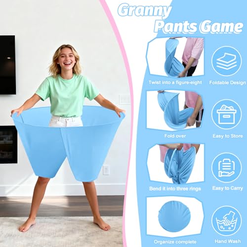 Granny Pants Game with Bouncy Balls and 1 Air Pump (Random Colors), Granny Pants Outdoor Game Baby Shower Funny Party Game for Adults & Families, Big Pants Ball Game Granny Pants Yard Game - color: Baby Blue+Pink