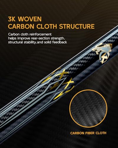 KONLLEN Carbon Fiber Pool Cue Stick 58-inch Professional Pool Sticks for Adults Full Carbon Technology Low Deflection Pool Cue Billiard Cues with 12.5mm Tip (Easy to Control, Pro Taper, Ultra-Smooth) - color: 007 gold