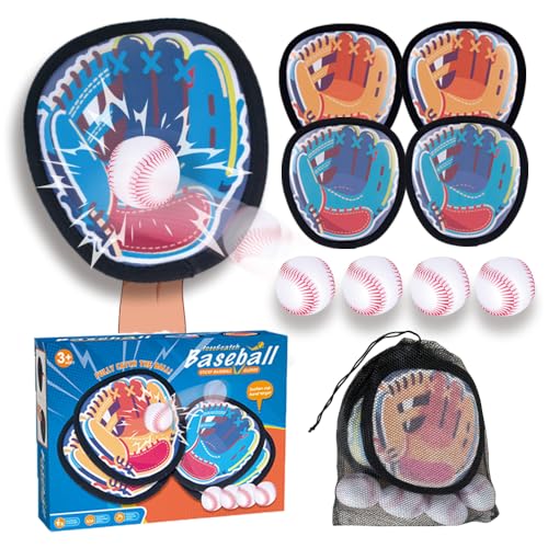 Toss and Catch Ball Game, Kids Toddler Baseball Catch Toy, Outdoor Game for Beach Pool Yard, Birthday Gifts for Boys Girls Age 3-12, 4 Paddles Sticky Ball and Catch Game