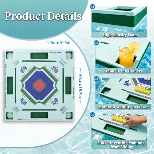 Floating Mahjong Table for Pool,Large Stable Water Pool Game Table for Card Games & Tile Games,Swimming Pool and Hot Tub Float Board Game Tray for Adults, Mahjong Floater Table