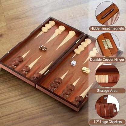 Handcrafted Wooden Backgammon Set - 16x15.3inch, Oversized Pieces, Intricate Carvings, Premium Travel Game Board for Adults & Kids (Star) - style: Upgraded Star 39x40CM