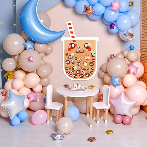 HyDren Tea Party Game Bubble Tea Party Favors 30x20 Dart Board with 12 Sticky Balls Toys Gift Exchange for Indoor Outdoor Game Party Slumber Party - style: Milk Tea