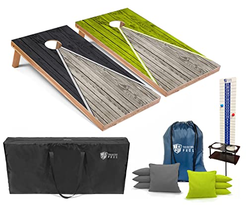 Tailgating Pros Pyramid Cornhole Board Set: Score Keeper, Bean Bags, and Carrying Case- 4'x2' Regulation Corn Hole Toss Game - color: Grey/Lime