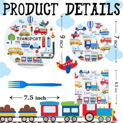 Transportation Party Supplies - Theme Birthday Party Tableware Set with Plates, Napkins, and Forks - style: Transportation