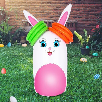 ArtCreativity 34” Easter Games Bunny Inflatable Ring Toss with 6 Rings, Easter Games for Kids - Weighted Bottom to Keep Rabbit Upright - Family Outdoor Easter Party Games for Kids and Adults
