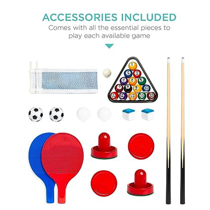 Best Choice Products Multi-Game Table Series – Interactive Game Tables for Kids with Foosball, Air Hockey, Billiards, Ping Pong & More | Childrens - color: 4-in-1 Dark Wood