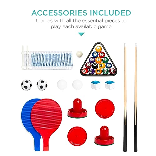 Best Choice Products Multi-Game Table Series – Interactive Game Tables for Kids with Foosball, Air Hockey, Billiards, Ping Pong & More | Childrens - color: 4-in-1 Dark Wood