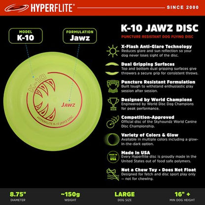 Hyperflite K-10 Jawz Puncture Resistant Dog Flying Disc, Medium-Large | Puncture Resistant, Competition Approved | 8.75-inch, 150g | Medium & Large Dogs | Blue - color: Blue