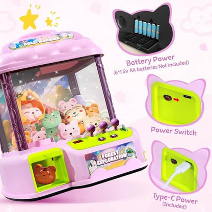 Large Claw Machine for Kids, Musical Electronic Arcade Game Console with Adjustable Sound, Christmas and Birthday Gift for Kids, Includes 30 Toys & 24 Game Coins & 20 Surprise Eggs - color: Lotus Root Pink