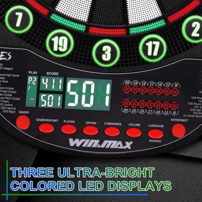 WIN.MAX Electronic Dart Board Soft Tip Dartboard Set LED Displays 3 Languges with Cabinet - style: grey