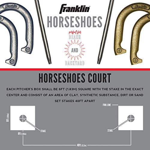 Franklin Sports Horseshoes Set - Metal Horseshoe Game Set for Adults + Kids - Official Weight Steel Construction - Beach + Lawn Outdoor Game - Recreational - style: Recreational