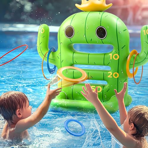 Funscape Kids Pool Toys, Inflatable Cactus Water Toss Game, Outdoor Backyard Play w/6 Rings 6 Discs, Swimming Floating Toy Summer Beach Yard Family Fun Party Gift 3 4 5 6 7 8 12 Year Old Boy Girl Teen