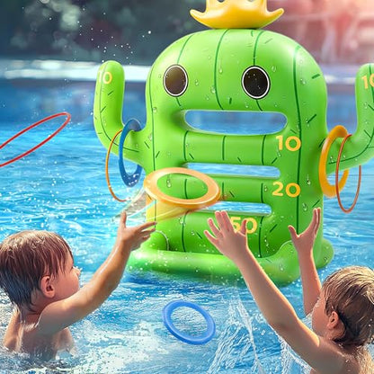 Funscape Kids Pool Toys, Inflatable Cactus Water Toss Game, Outdoor Backyard Play w/6 Rings 6 Discs, Swimming Floating Toy Summer Beach Yard Family Fun Party Gift 3 4 5 6 7 8 12 Year Old Boy Girl Teen