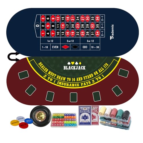 8 Player Foldable Poker Table Top 4-in-1 Casino Game Set for Texas Hold'em, Blackjack, Hi-Lo Dice & Roulette, Portable Folding Table Mat with Cup Holders & Full Props for Home Party, Game Night