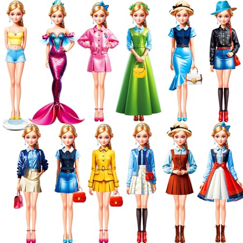 Magnetic Dress Up Paper Doll,Magnet Princess Dress Up Dolls for Girls Ages 4-7 Kids,Travel Activities Road Trip Car Ride Interactive Learning Created Imagine Set Birthday Gift (A Set) - color: A Set