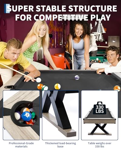 84" Billiard Table Set, Industrial 7FT Pool Table Includes 2 Cue Sticks, 16 Balls, 2 Chalk, Rack & Brush, K-Leg Design for Home, Basement, Office, Apartment, Game Room & Recreational Spaces, Red - color: Black Cloth
