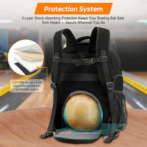 Single Ball Bowling Backpack with Shoe Compartment – Lightweight Ball Bag for Men and Women，Black - color: Black