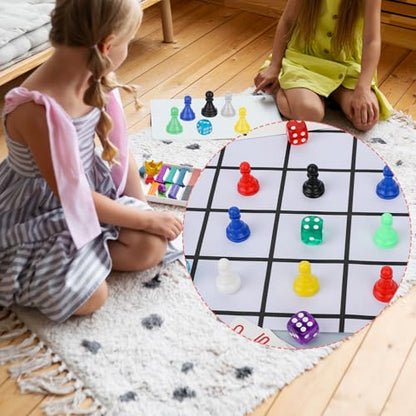 28pcs Multicolor Board Game Pieces, Game Pawns Include 24 Chess Pieces and 4 Dices Game Pieces for Board Games Plastic Chess Checkers Game Components Table Marking