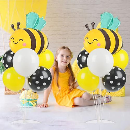Bee Birthday Party Balloons Stand Kit 2 Sets with 2 Bumble Bee Foil Balloons Honey Bee Themed Party Balloon Centerpiece for Tables for Gender Reveal Birthday Baby Shower Bee Daisy Party Decorations - style: Bee