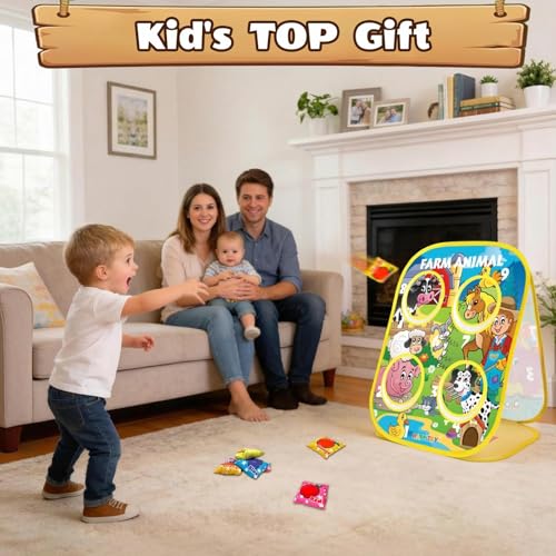 3-in-1 Farm Animal Bean Bag Toss Game for Boy Toddler Ages 3 4 5 Year Old, Cornhole Bags Set for 3-5 Preschool Kid, Outdoor Play Outside Toys in Backyard Lawn, Indoor Family Party Game, Birthday Gifts - style: Farm