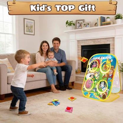 3-in-1 Farm Animal Bean Bag Toss Game for Boy Toddler Ages 3 4 5 Year Old, Cornhole Bags Set for 3-5 Preschool Kid, Outdoor Play Outside Toys in Backyard Lawn, Indoor Family Party Game, Birthday Gifts - style: Farm