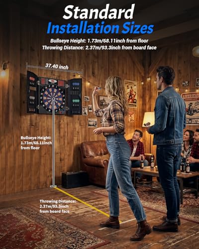 WIN.MAX Electronic Dart Board, Soft Tip Dartboard Cabinet Set for Adults, LED Scoring Dartboard with 38 Games & 211 Variants, Up to 16 Players, 12 Darts+40 Tips, Wall Mount for Bar Game Room Man Cave - style: Woodgrain