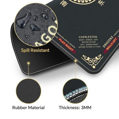 Mahjong Mat 32.4” x 32.4”, 3mm Thick Non-Slip Rubber Back Mahjong Table Mat, Noise Reduction Waterproof Mahjong Game Mat for Table, Mahjong Tile Mat for Cards, Dominoes & Board Games - color: Black