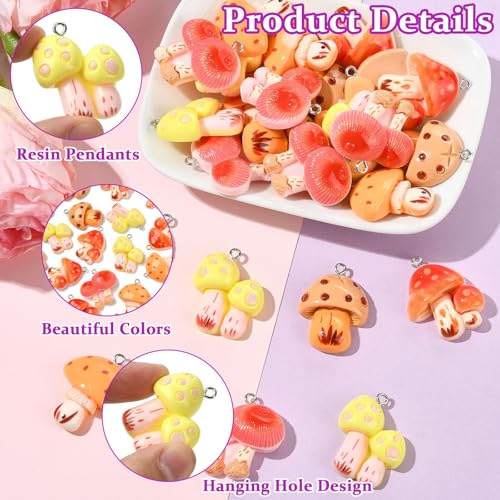 Stiesy 30Pcs Resin Mushroom Charms with Loops, 5 Styles Cute Charms Beads, Mixed Color Mushroom Shape DIY Pendant Ornament for Jewelry Making, DIY Necklace Bracelet Craft Supplies - color: Mushroom-5 Styles-30Pcs