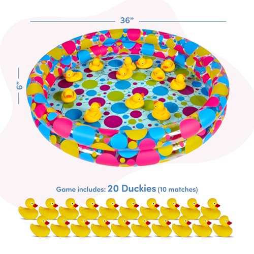 Gamie Duck Pond Matching Carnival Game for Kids, 36" x 6" Inflatable Pool & 20 Plastic Ducks with Numbers, Water Outdoor Game for Kids, Fun Memory Game for Backyard, Birthday Party Field Day Games