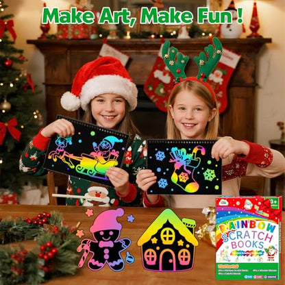 ZMLM Scratch Paper Art Craft: 2 Pack Rainbow Scratch Set for 3 4 5 6 7 8 9 10 Years Old Girls Boys Students Drawing Coloring Black Magic Art Supplies Kits Gifts School Birthday Party Toys(Christmas) - style: Christmas