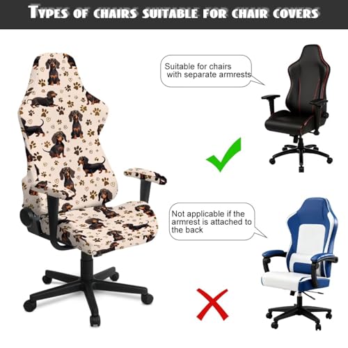 Gaming Chair Cover Set with Armrest Covers Stretch Decorative Racing Office Reclining Chair Cover Scratch-Resistant Computer Armchair Slipcover, Dachshund Dog Paw Heart-Shaped Beige - color: Dachshund Dog Paw Heart-shaped Beige