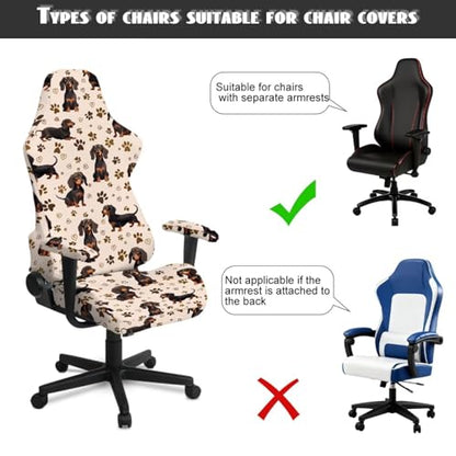 Gaming Chair Cover Set with Armrest Covers Stretch Decorative Racing Office Reclining Chair Cover Scratch-Resistant Computer Armchair Slipcover, Dachshund Dog Paw Heart-Shaped Beige - color: Dachshund Dog Paw Heart-shaped Beige