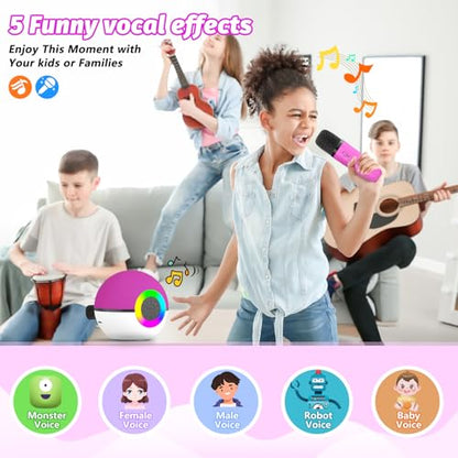 goopow Mini Karaoke Machine Speaker for Kids Adults, Portable Bluetooth Microphone Song Toys with LED Light, Best Chritmas Birthday Festival Gift for 3 4 5 6 7 8+ Year Old Girls Boys (Hotpink-2MIC) - color: Hotpink-2Mic