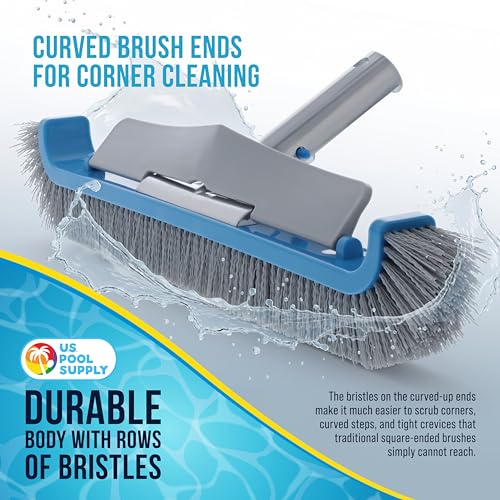 U.S. Pool Supply 17.5" Pool Brush Head for Inground Pools - Swimming Pool Brush with Curved Ends, Aluminum Pole Handle, Durable Bristles, Scrub Floors, Walls, Step - Above Ground, Vinyl Liners, Leaves - style: 17.5” Curved with Wall Flap