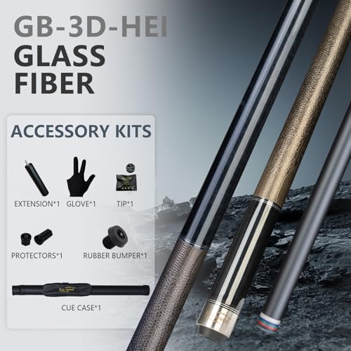 Glass Fiber Pool Cue with Case Canadian Maple Wood Pool Stick Low Deflection Cue Stick Pool Cue Kit with Case,Gloves,Tips and Extension - color: Black