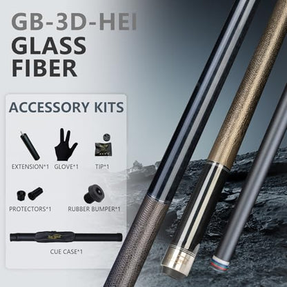 Glass Fiber Pool Cue with Case Canadian Maple Wood Pool Stick Low Deflection Cue Stick Pool Cue Kit with Case,Gloves,Tips and Extension - color: Black