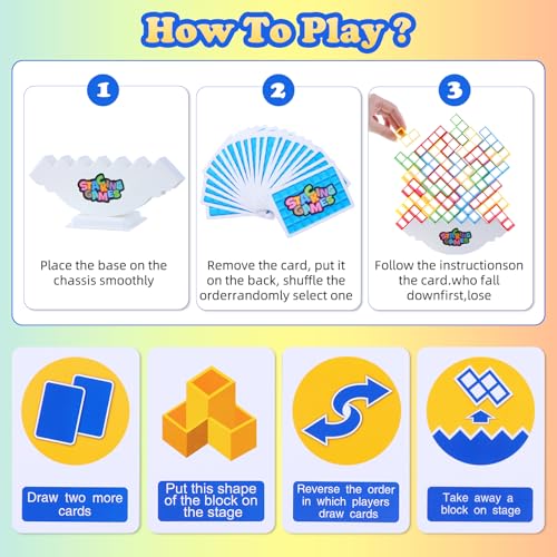64 Pcs Stack Game for Adult & Kids, Balance Stacking Blocks Game for 2 Players+ Family Games, Parties, Travel, Kids & Adults Team Building Blocks Toy Gift for Kids or Friends