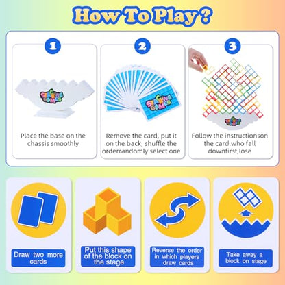 64 Pcs Stack Game for Adult & Kids, Balance Stacking Blocks Game for 2 Players+ Family Games, Parties, Travel, Kids & Adults Team Building Blocks Toy Gift for Kids or Friends