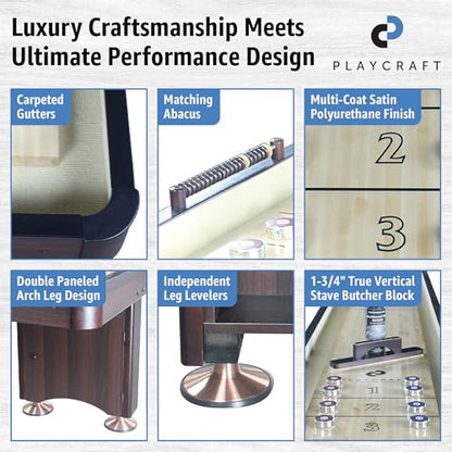 Playcraft Woodbridge Shuffleboard Table with Storage Cabinet - Shuffle Board Game Table Set with Matching Abacus, 8 Pucks, Brush & Wax (Made in USA) - Pro Style Climate Adjusters - color: Espresso, size: 9 Feet - 1 Piece