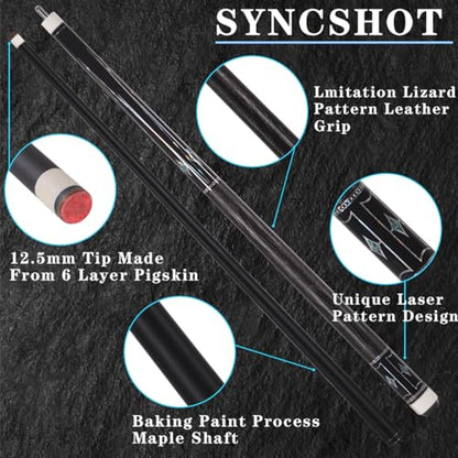 12.5mm Pool Cue Stick, Canadian Maple Cue Stick 58 Inch 19oz 12.5mm Tip, Billiard Table Cues Stick for Bar Professional Adults, Maple Dyeing Shaft, Lizard Pattern Cowhide Grip