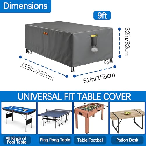 Waterproof Billiard Table Cover 6/6.5/7/7.5/8/8.5/9/10/12ft with Air Vents Handles Pool Table Covers Full Cover 600D Heavy-Duty Protection for Snooker Tables Covers,Grey,9FT(113"×61"×32") - color: Grey, size: 9FT(113"×61"×32")